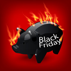 Fiery black friday sale design with Piggy bank
