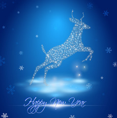 goat in winter landscape with inscription Happy New Year