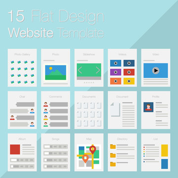 Vector collection of flat website templates on blue background.