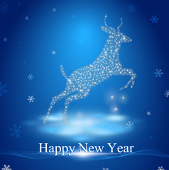 Fototapeta na wymiar goat in winter landscape with inscription Happy New Year