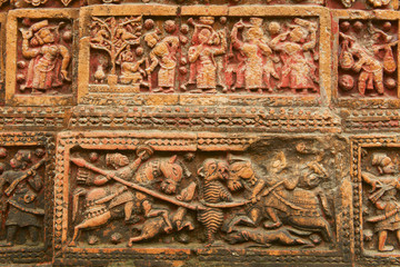 Terracota figures at Govinda Temple in Puthia, Bangladesh.