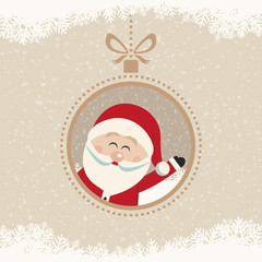 santa claus wave christmas ball snowflakes vintage background
