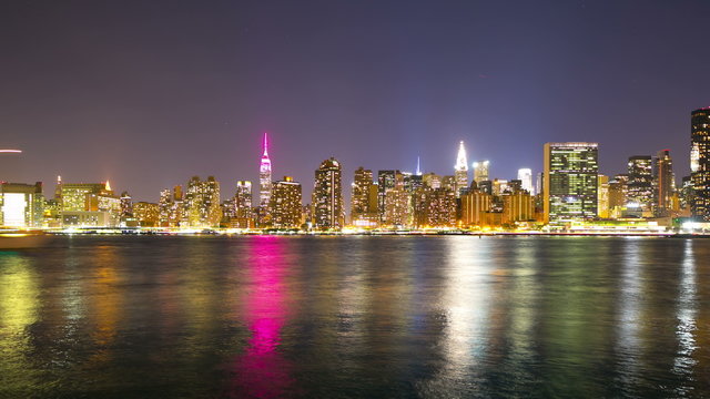 colored reflection manhattan night life 4k time lapse from nyc