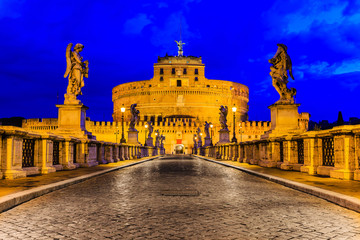 Obraz na płótnie Canvas astle Sant'Angelo and the Ponte Sant'Angelo. Rome, Italy