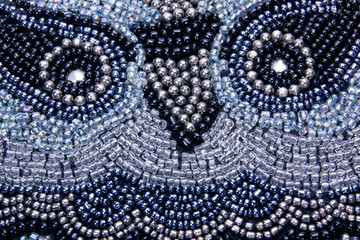 Face of Owl Embroided in Beads on Scatter Cushion