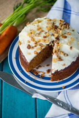 Traditional homemade  carrot cake and fresh carrots