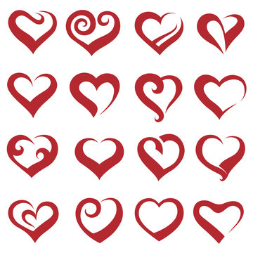 set of sixteen icons of hearts