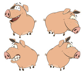 set of cheerful pigs cartoon
