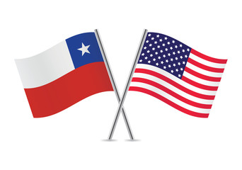 American and Chilean flags. Vector illustration.