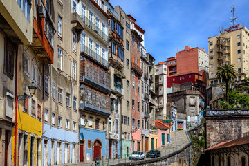 Fototapeta na wymiar Architectural Tall Buildings Along Porto Street