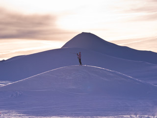 Lonely skier near the top of Kaprun glacier at Austrian Alps