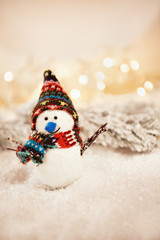 Snowman On Snowy Background