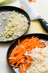 Cut green onion, celery and carrot
