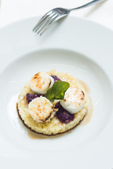 Caramelized sugar on mozzarella cheese with risotto