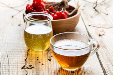 Hot herbal tea with honey and viburnum