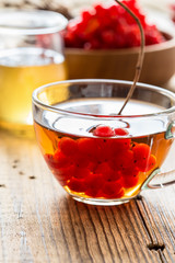 Hot herbal tea with honey and viburnum