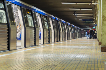 Subway train stopped in station