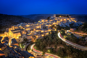 Ragusa, Sicily, Italy illuminated at night - obrazy, fototapety, plakaty
