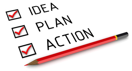 Идея, план, действие. Отмеченные пункты и карандаш