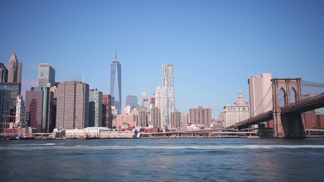 day light brooklyn bridge panorama 4k time lapse from new york