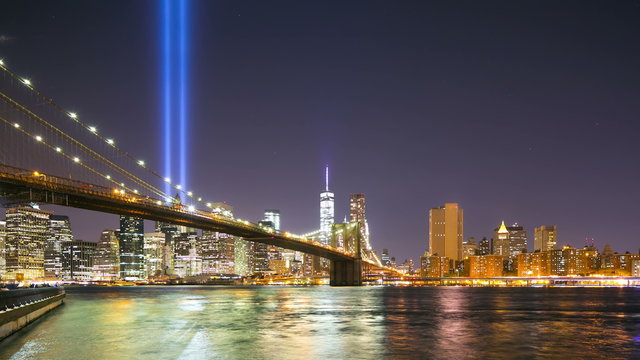 night 11 september memorial symbol 4k time lapse manhattan nyc