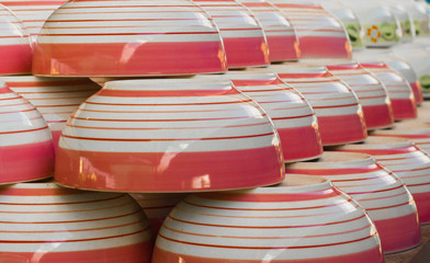 dish-Bowl-Stack of colorful plates. Menu concept