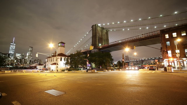 under brooklyn bridge night street 4k time lapse from ny usa