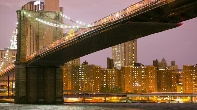 brooklyn bridge night light 4k time lapse from new york