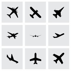 Vector black airplane icon set - 73124659