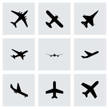 Vector black airplane icon set