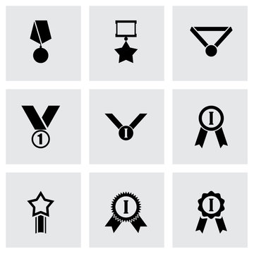 Vector black award medal icon set