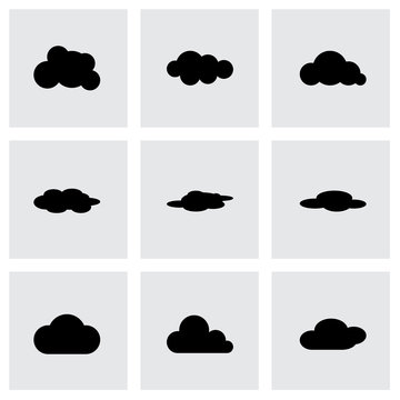 Vector black cloud icon set
