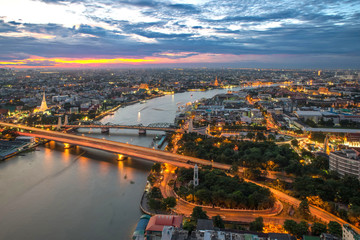 View of Bangkok city along Chao phraya River