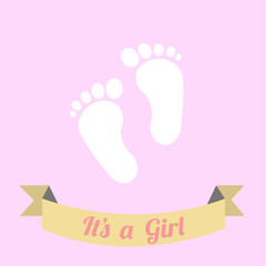 baby foot footprint  over pink color background