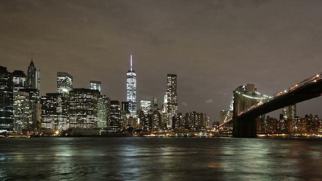 night brooklyn bridge manhattan view 4k time lapse from new york