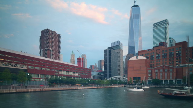 new york freedom tower sunset view 4k time lapse