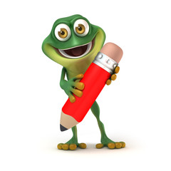 Fototapeta na wymiar Frog with pencil