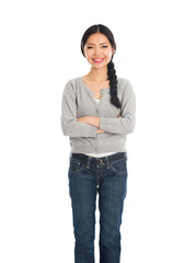 Fototapeta premium casual asian female with jeans and sweater