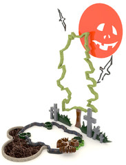 3D Halloween background decoration in haunting graveyard with Ja