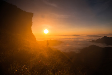 mountains under mist in the morning in Phuchifa chiang rai,Thail