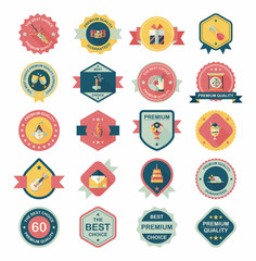 Birthday badge banner design flat background set, eps10