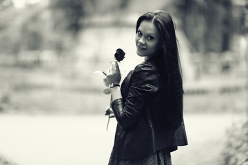 monochrome black and white portrait of a girl