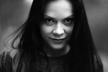 monochrome black and white portrait of a girl
