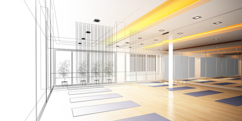 abstract sketch design of interior yoga room