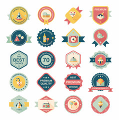 Birthday badge banner design flat background set, eps10