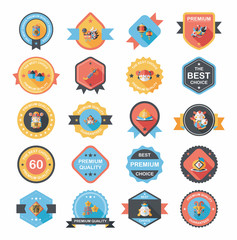 Chinese New Year badge flat banner design flat background set, e