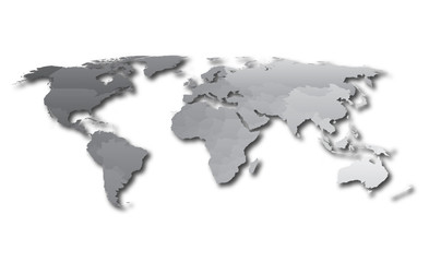 Fototapeta na wymiar World map countries gray gradient