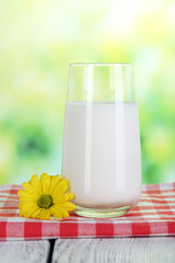 Milk in glass on napkin on natural background