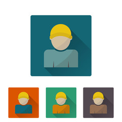 Worker icon, flat design on 4 color background