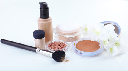 Basic make-up products, isolated on white